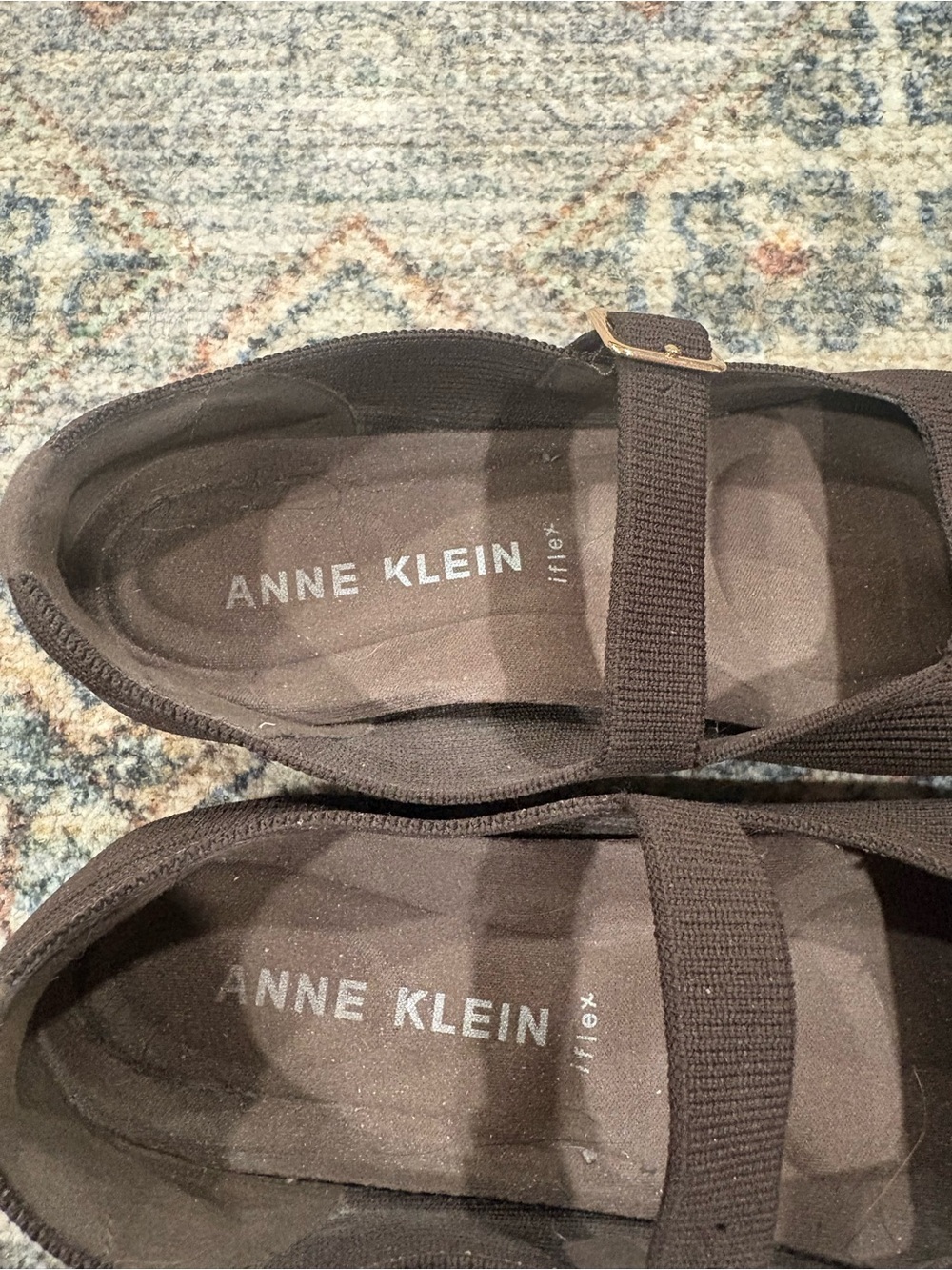 Anne Klein Brown Knit Mary Jane Flats with Strap - Picture 3 of 4